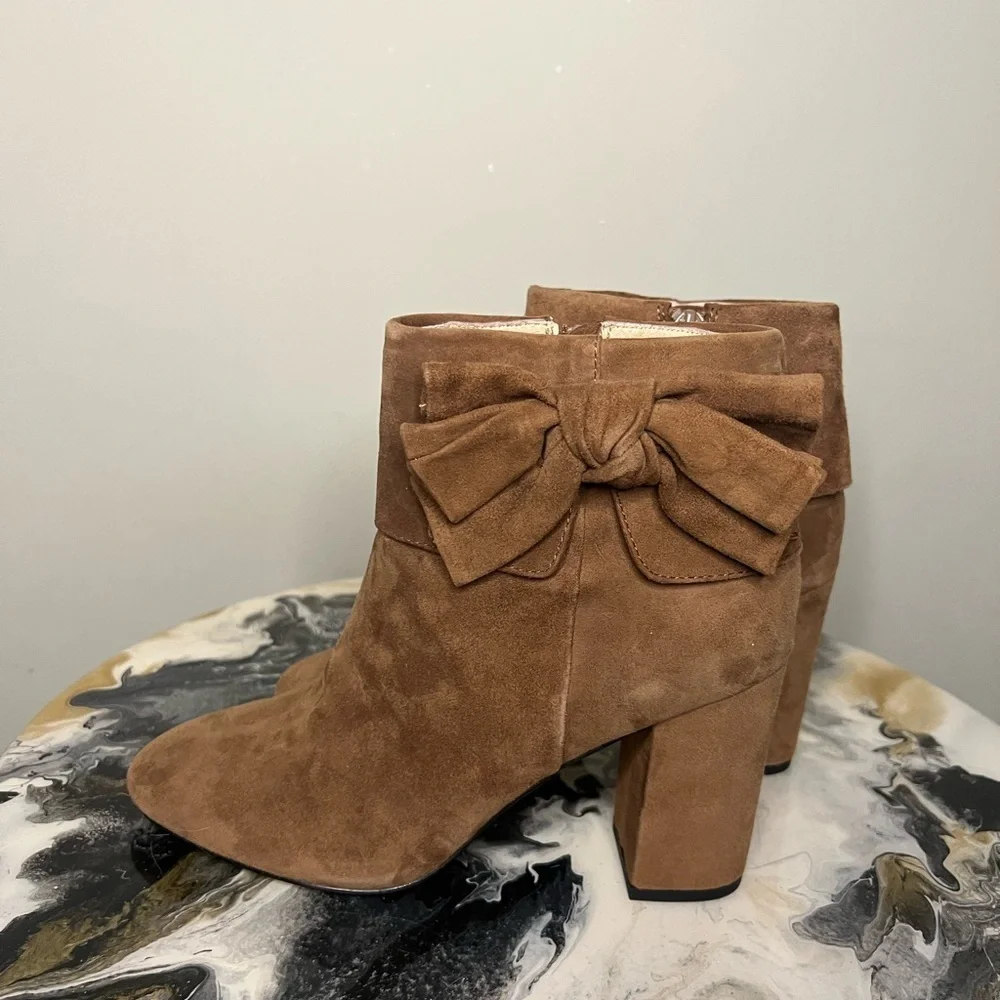 Kate Spade New York Brown Suede Ankle Booties with Bow